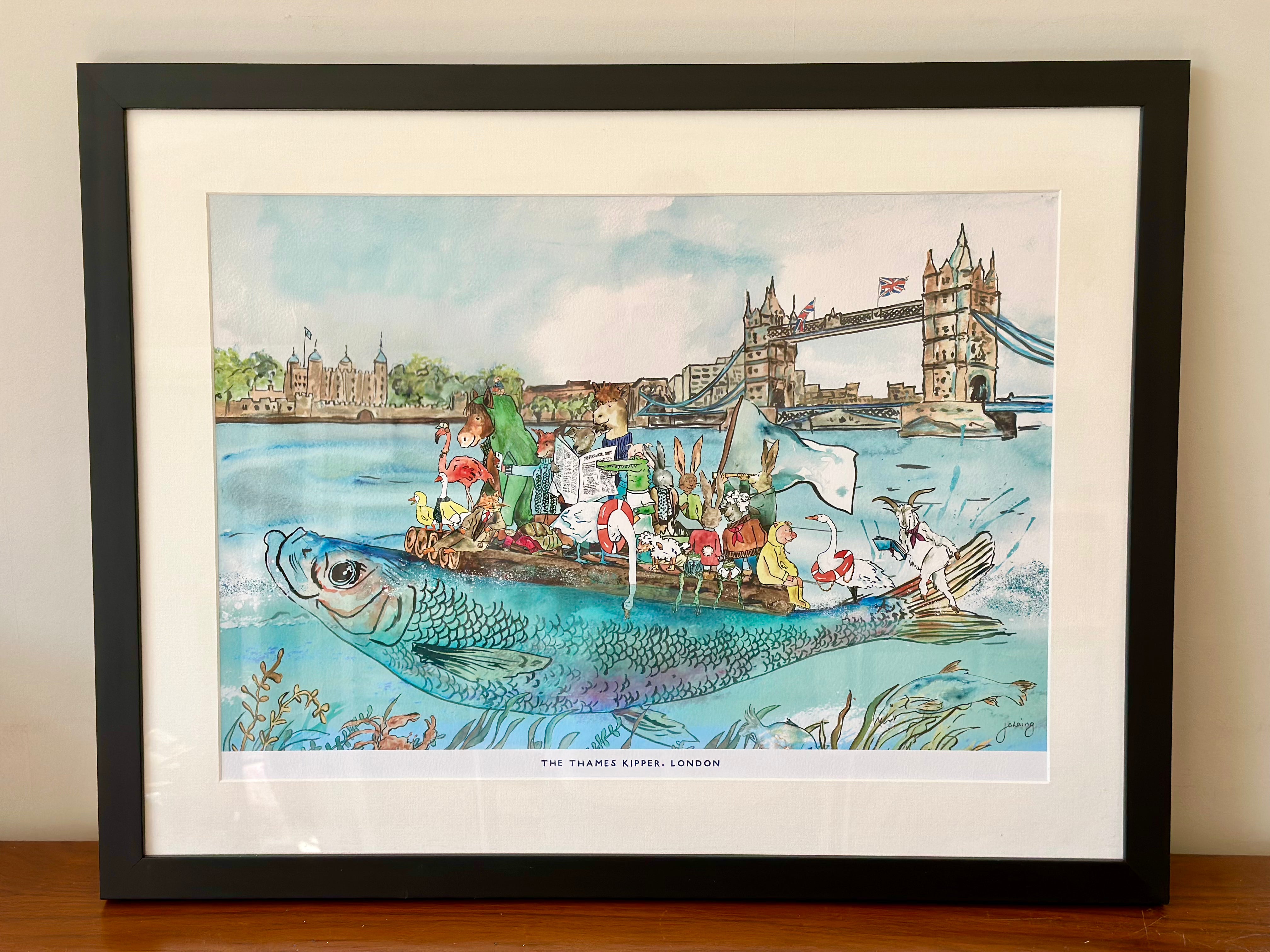 Large Thames Kipper A2 - Black Wood Smooth Frame