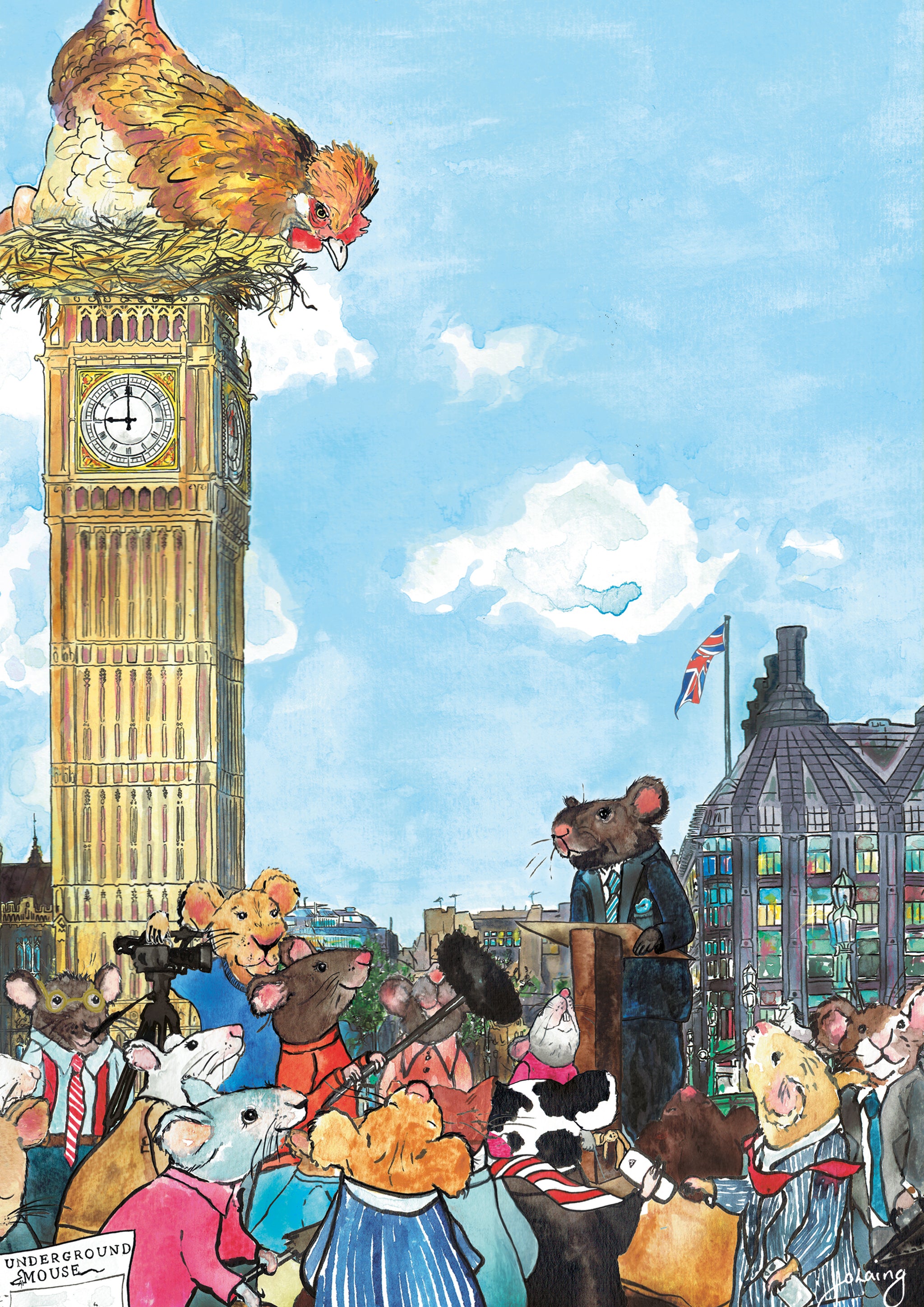 Big Hen and Mouse of Parliament A3 - Unframed