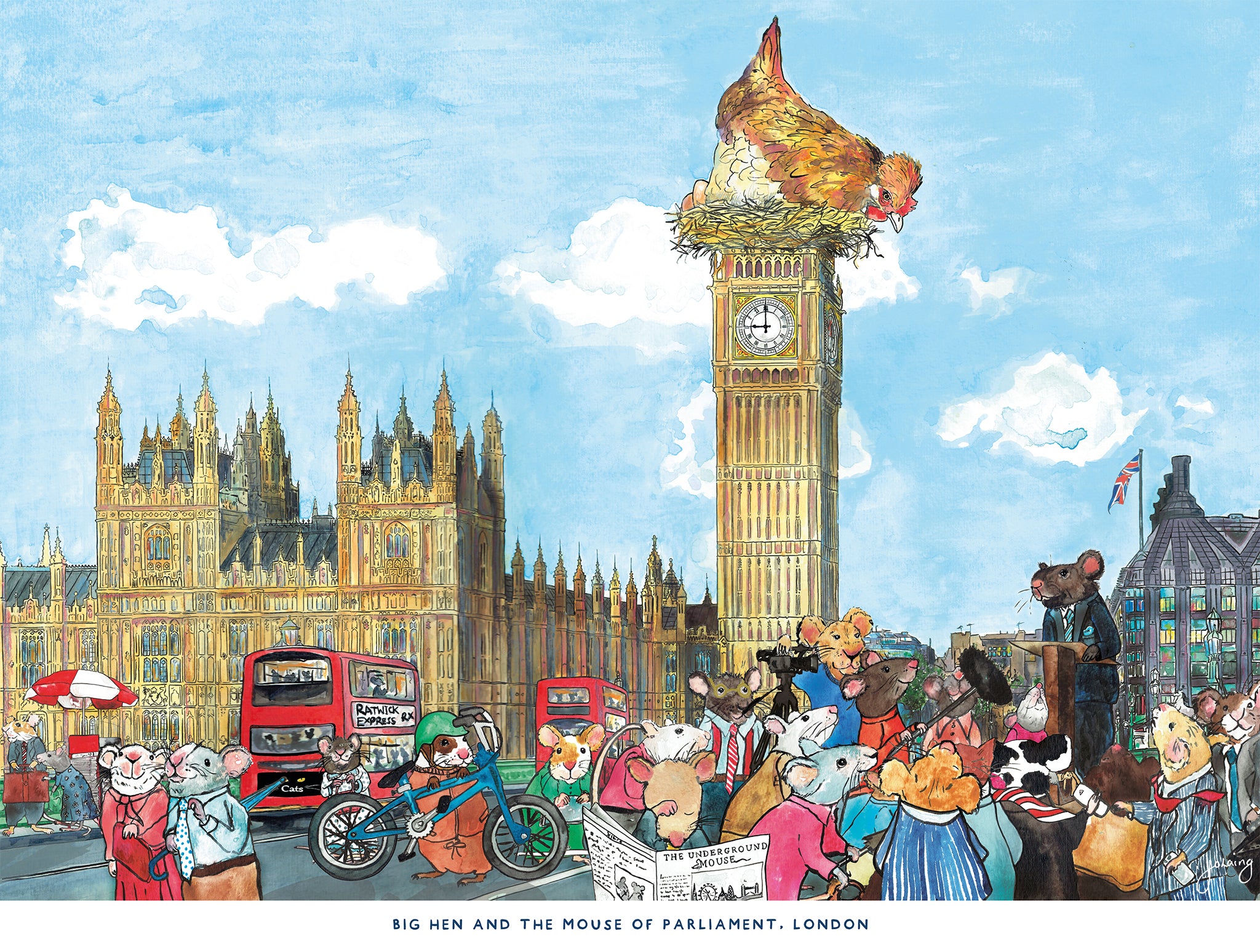 Big Hen and Mouse of Parliament A3 - Unframed