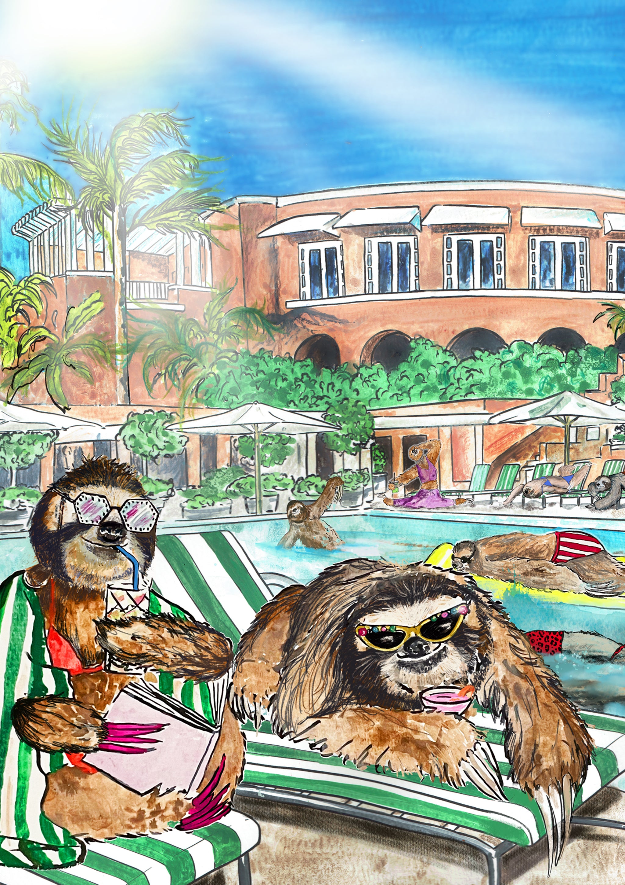 Medium Beverly Chills, Sloth Angeles A3 - Unframed
