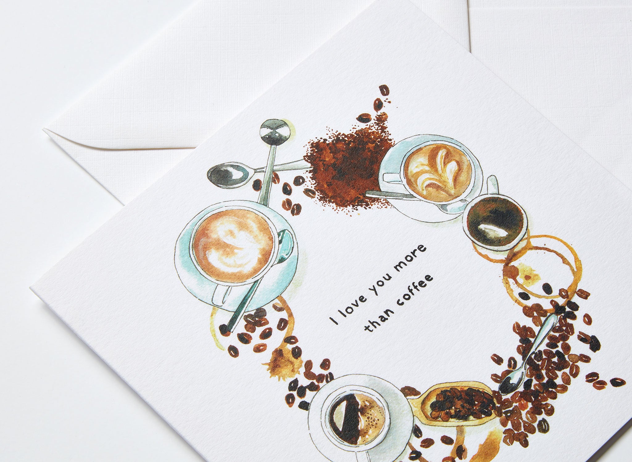 Jo Laing - I Love You More Than Coffee Greeting Card - luxury stationery made in England