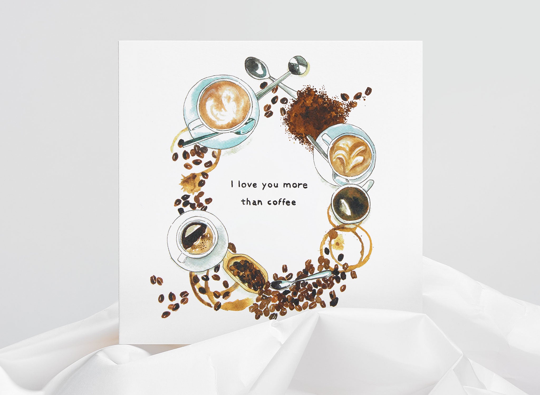 Jo Laing - I Love You More Than Coffee Greeting Card - luxury stationery made in England